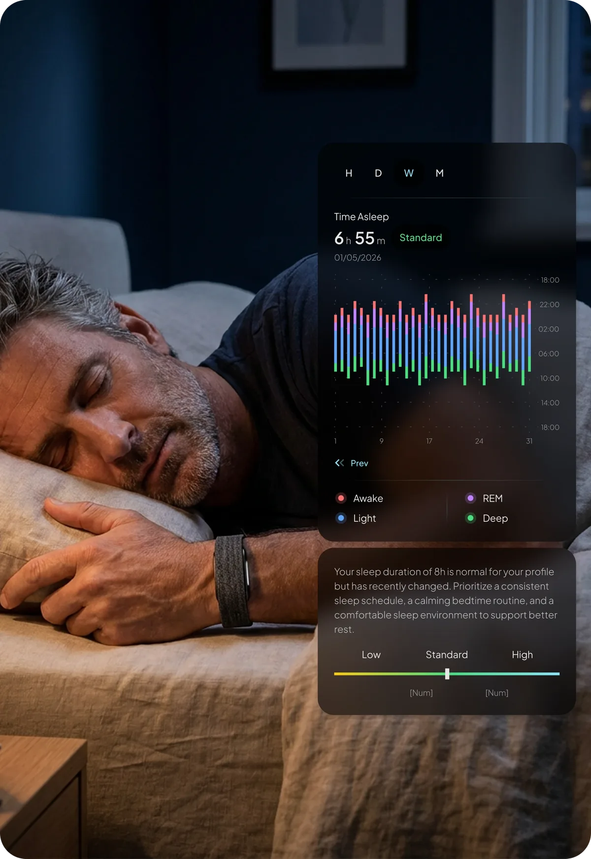 Sleep tracking dashboard in the Hume Health app