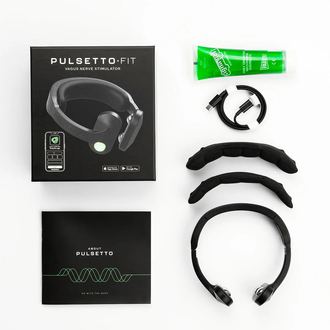 What’s included with the Pulsetto FIT: device, gel, cable, and padding